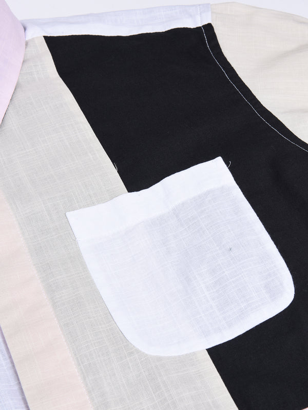 Combo Short Collar Shirt_White Cotton Handkerchief